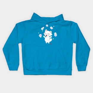 Happy cat playing with soap bubbles Kids Hoodie